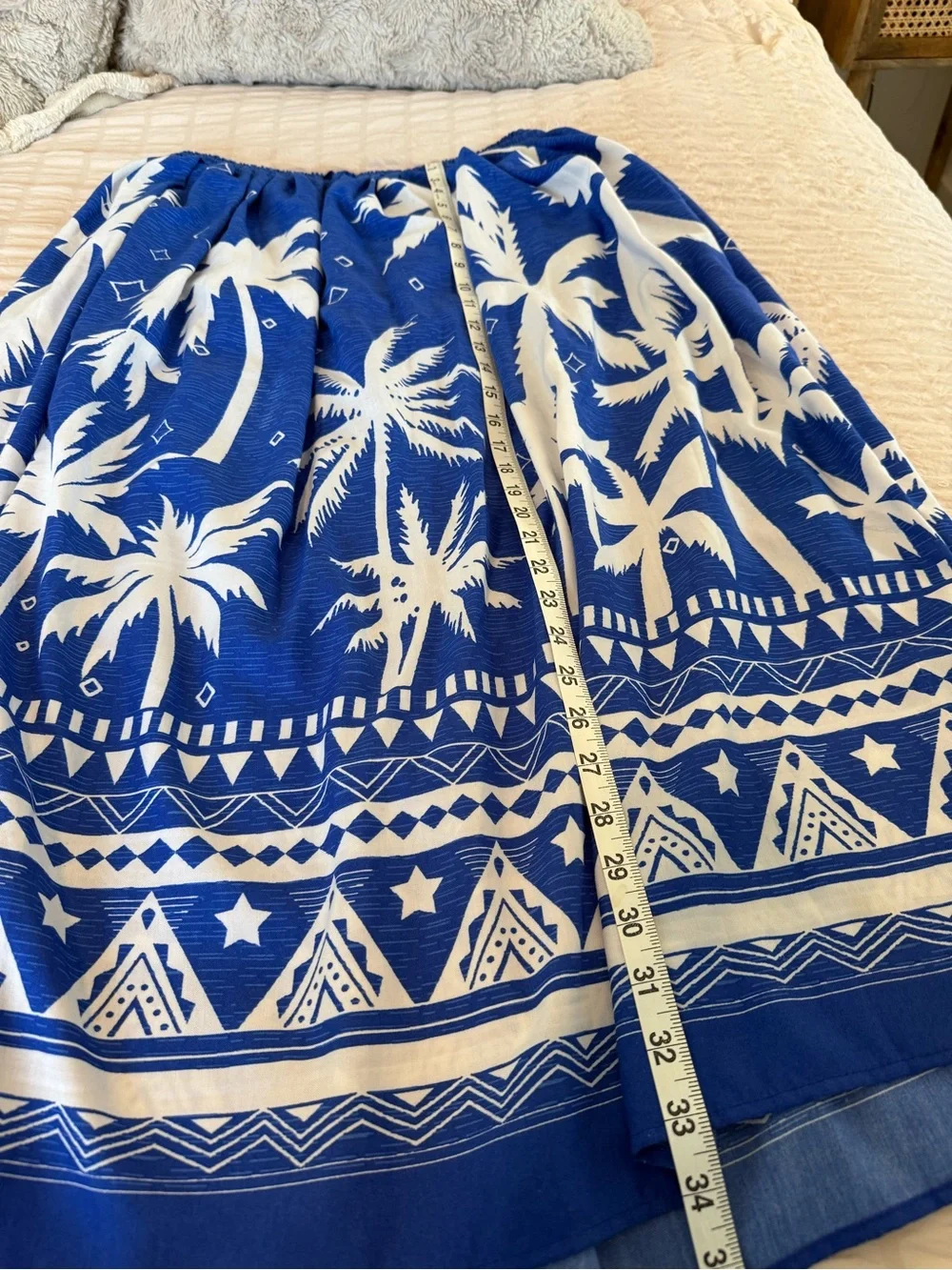 Blue and White Tropical Palm Print Skirt womens size L - Picture 5 of 5